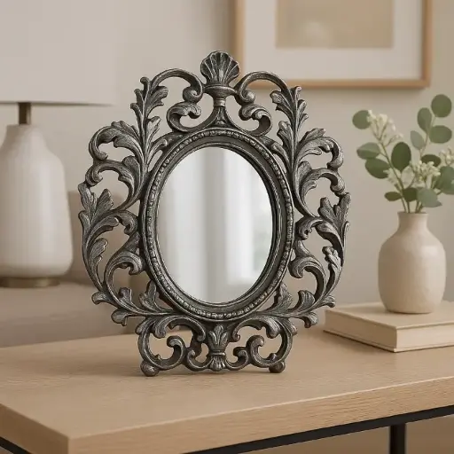 Espejo Ornamental con Marco de Peltre Envejecido